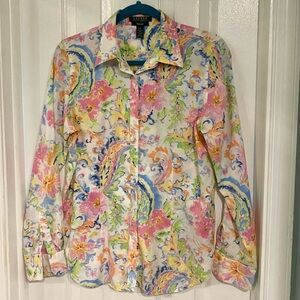 Lauren by Ralph Lauren Slim-Fit Long Sleeve Floral Blouse, Sz 12